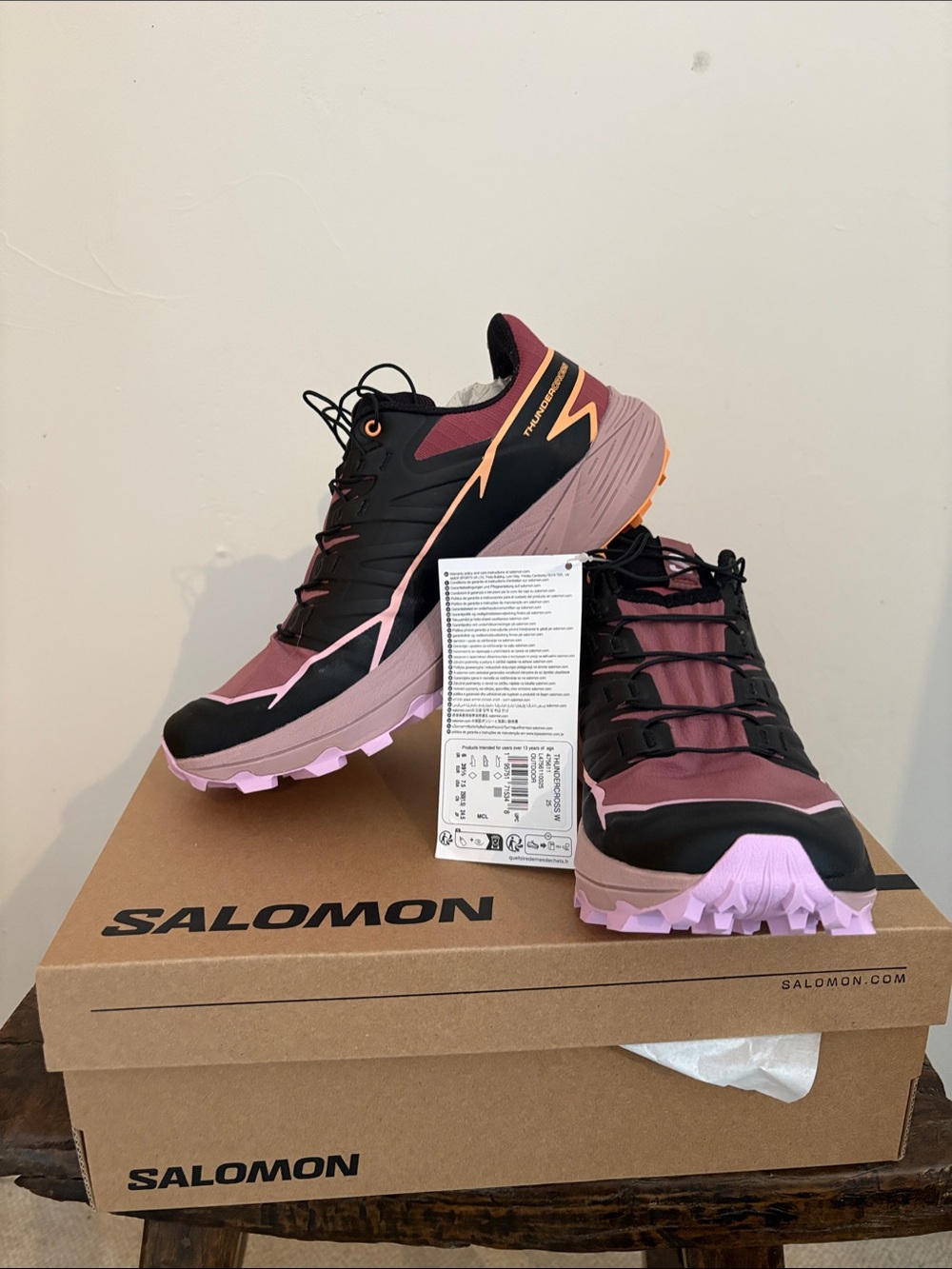 Salomon Women’s Sneakers in Mauve Pink, Black and Orange Accent